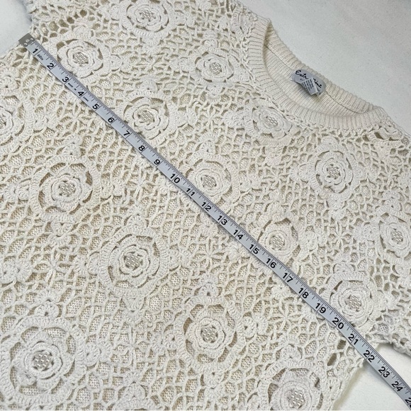 Y2K granny crochet overlay faux pearl accent sweater 2X - Picture 9 of 12